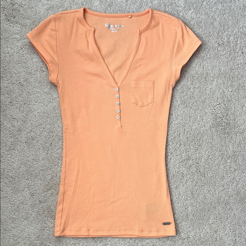 Guess orange henley top Medium